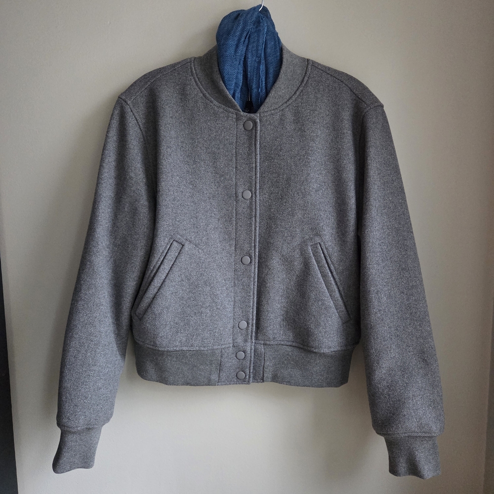 GAP NWOT Wool Heather Grey Varsity Bomber Jacket Sz S
